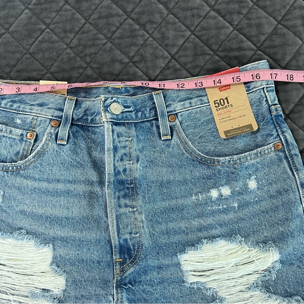 Levi's Distressed Light Blue Denim Jean Shorts - Picture 3 of 11